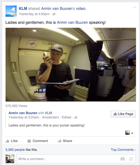 KLM Facebook Armin van Buuren